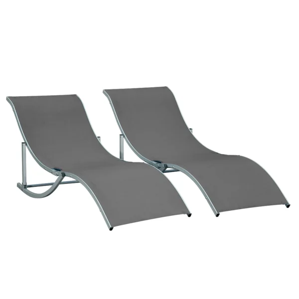 Set van 2 zonneligstoelen tuinligstoelen stofligstoel relaxstoel ergonomisch aluminium texteline donkergrijs 165 x 61 x 63 cm 1