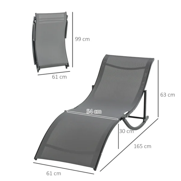 Set van 2 zonneligstoelen tuinligstoelen stofligstoel relaxstoel ergonomisch aluminium texteline donkergrijs 165 x 61 x 63 cm 4