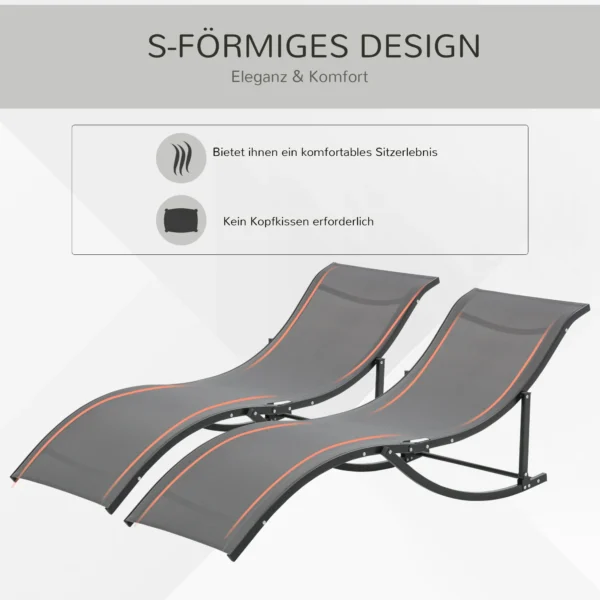 Set van 2 zonneligstoelen tuinligstoelen stofligstoel relaxstoel ergonomisch aluminium texteline donkergrijs 165 x 61 x 63 cm 5