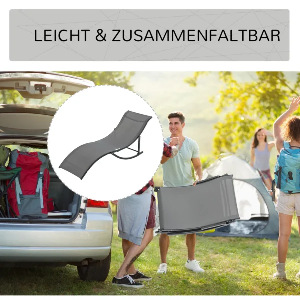 Set van 2 zonneligstoelen tuinligstoelen stofligstoel relaxstoel ergonomisch aluminium texteline donkergrijs 165 x 61 x 63 cm 6