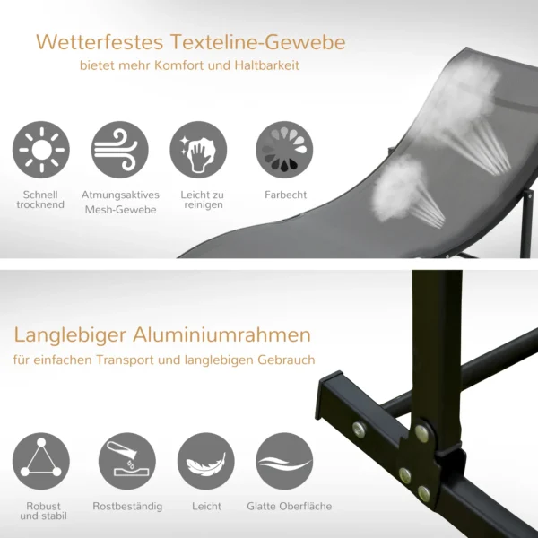 Set van 2 zonneligstoelen tuinligstoelen stofligstoel relaxstoel ergonomisch aluminium texteline donkergrijs 165 x 61 x 63 cm 7
