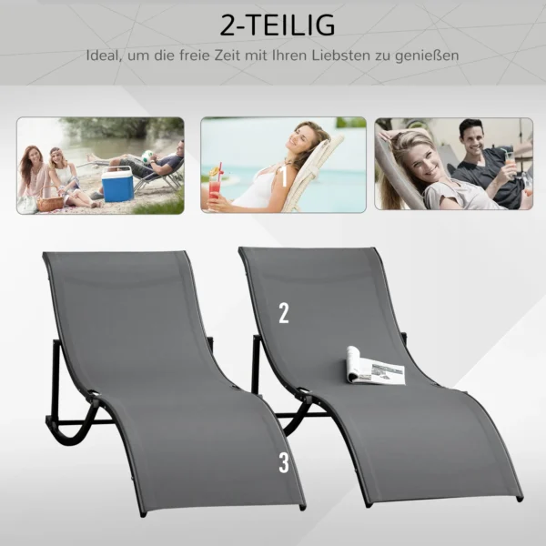 Set van 2 zonneligstoelen tuinligstoelen stofligstoel relaxstoel ergonomisch aluminium texteline donkergrijs 165 x 61 x 63 cm 8