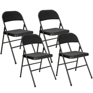 Set van 4 klapstoelen, draagbare bureaustoel met kussen, linnenlook, stalen poten, vouwstoel voor kantoor receptie wachtkamer, zwart 1