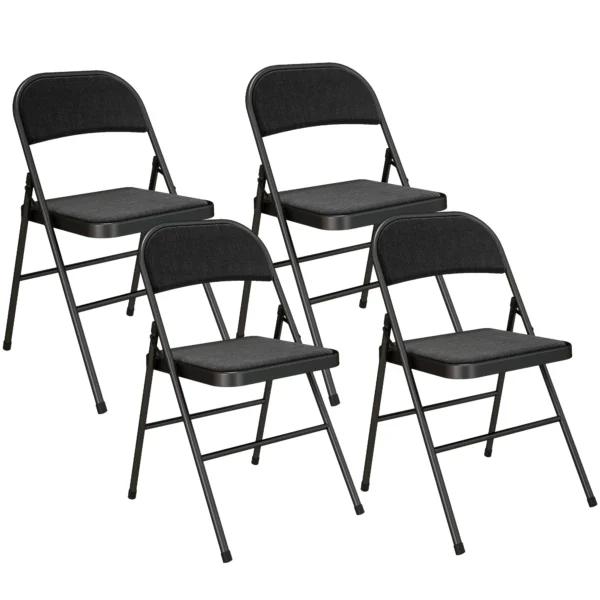 Set van 4 klapstoelen, draagbare bureaustoel met kussen, linnenlook, stalen poten, vouwstoel voor kantoor receptie wachtkamer, zwart 1