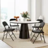 Set van 4 klapstoelen, draagbare bureaustoel met kussen, linnenlook, stalen poten, vouwstoel voor kantoor receptie wachtkamer, zwart 10