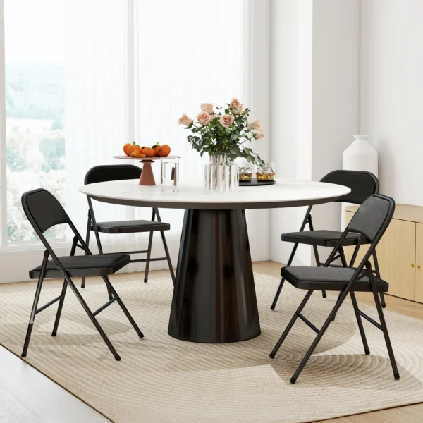 Set van 4 klapstoelen, draagbare bureaustoel met kussen, linnenlook, stalen poten, vouwstoel voor kantoor receptie wachtkamer, zwart 10