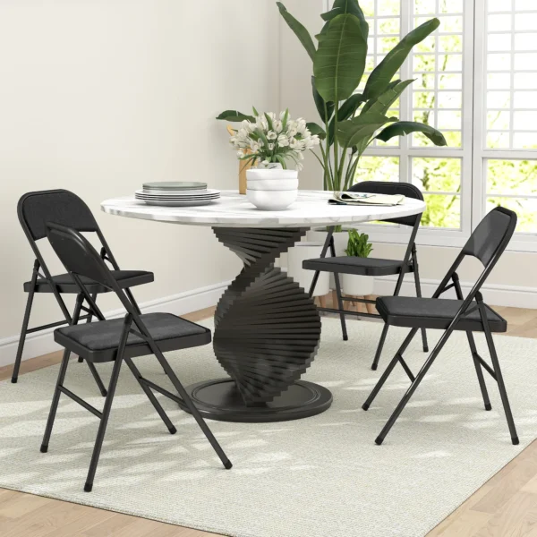 Set van 4 klapstoelen, draagbare bureaustoel met kussen, linnenlook, stalen poten, vouwstoel voor kantoor receptie wachtkamer, zwart 2