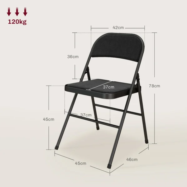Set van 4 klapstoelen, draagbare bureaustoel met kussen, linnenlook, stalen poten, vouwstoel voor kantoor receptie wachtkamer, zwart 4