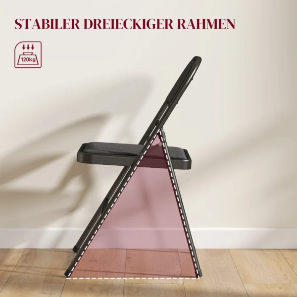 Set van 4 klapstoelen, draagbare bureaustoel met kussen, linnenlook, stalen poten, vouwstoel voor kantoor receptie wachtkamer, zwart 6