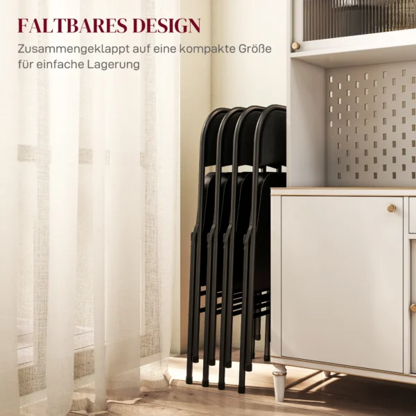 Set van 4 klapstoelen, draagbare bureaustoel met kussen, linnenlook, stalen poten, vouwstoel voor kantoor receptie wachtkamer, zwart 7