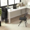Set van 4 klapstoelen, draagbare bureaustoel met kussen, linnenlook, stalen poten, vouwstoel voor kantoor receptie wachtkamer, zwart 8