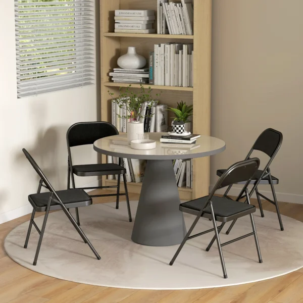 Set van 4 klapstoelen, draagbare bureaustoel met kussen, linnenlook, stalen poten, vouwstoel voor kantoor receptie wachtkamer, zwart 9