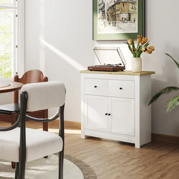Sideboard keukenkast met 2 lades, soft close dubbele deur, verstelbare legplank, moderne opbergkast voor woonkamer, slaapkamer 79 x 35 x 80 cm wit 10