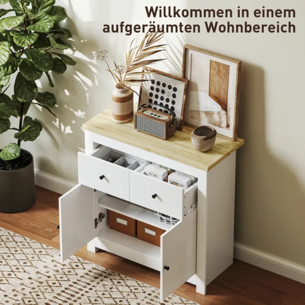 Sideboard keukenkast met 2 lades, soft close dubbele deur, verstelbare legplank, moderne opbergkast voor woonkamer, slaapkamer 79 x 35 x 80 cm wit 5