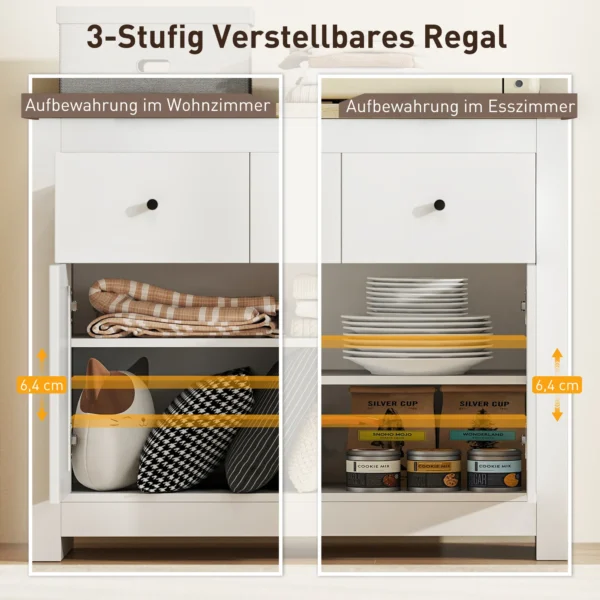 Sideboard keukenkast met 2 lades, soft close dubbele deur, verstelbare legplank, moderne opbergkast voor woonkamer, slaapkamer 79 x 35 x 80 cm wit 6