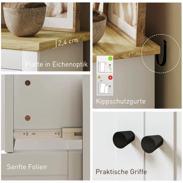 Sideboard keukenkast met 2 lades, soft close dubbele deur, verstelbare legplank, moderne opbergkast voor woonkamer, slaapkamer 79 x 35 x 80 cm wit 8