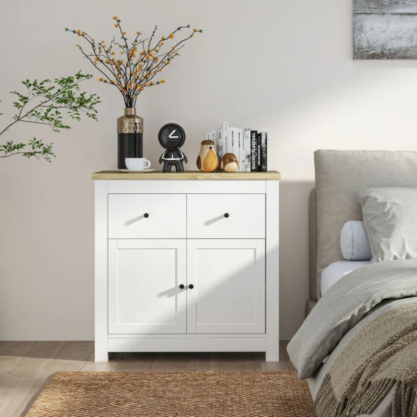 Sideboard keukenkast met 2 lades, soft close dubbele deur, verstelbare legplank, moderne opbergkast voor woonkamer, slaapkamer 79 x 35 x 80 cm wit 9