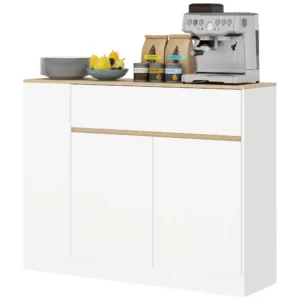 Sideboard, keukenkast met lade, verstelbare plank, opbergkast met kantelbeveiliging, bijzetkast voor keuken, eetkamer, 105 x 30 x 81,5 cm wit 1