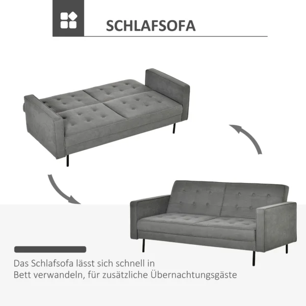 Slaapbank 3 zits met slaapfunctie en verstelbare hoek, vintage design van eucalyptushout en katoen in grijs 5