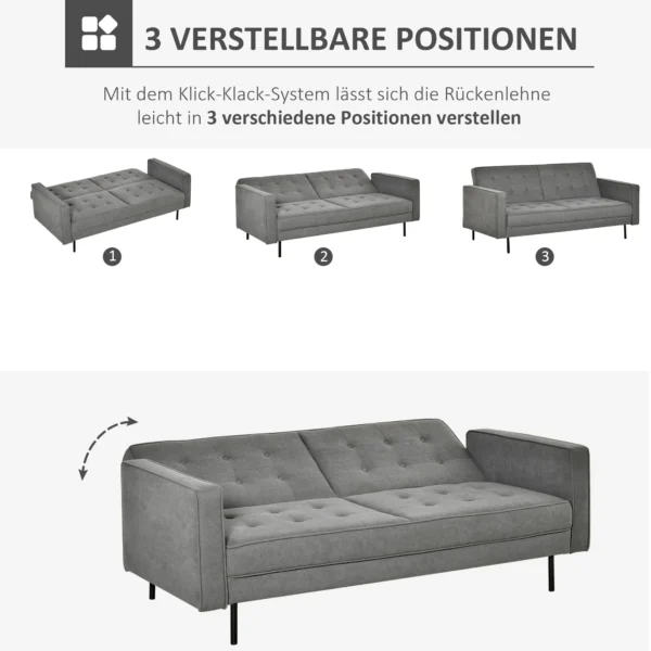 Slaapbank 3 zits met slaapfunctie en verstelbare hoek, vintage design van eucalyptushout en katoen in grijs 6