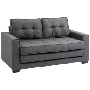 Slaapbank klapbank 2 zits, bedbank met slaapfunctie, linnen touch, rubberhout, grijs, 147,5x75x85cm 1