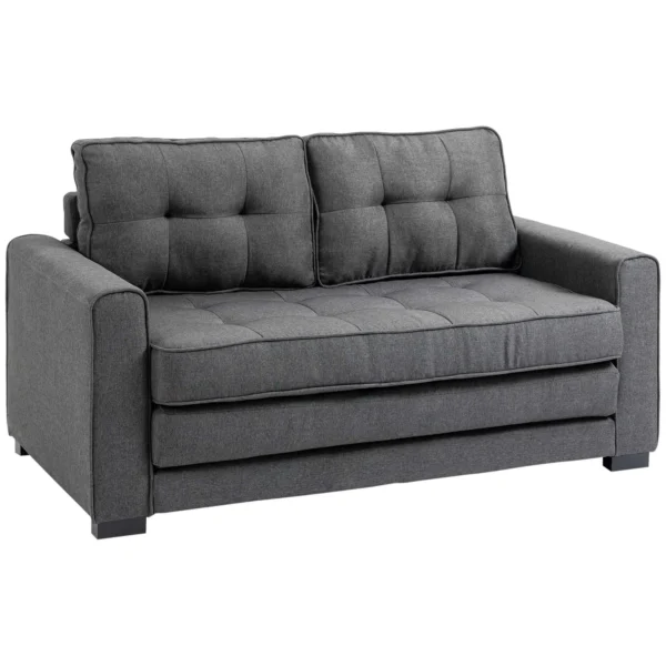 Slaapbank klapbank 2 zits, bedbank met slaapfunctie, linnen touch, rubberhout, grijs, 147,5x75x85cm 1
