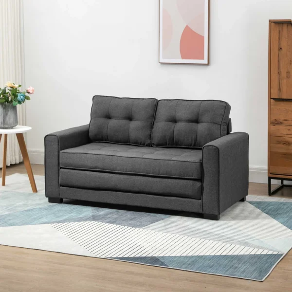 Slaapbank klapbank 2 zits, bedbank met slaapfunctie, linnen touch, rubberhout, grijs, 147,5x75x85cm 2