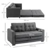 Slaapbank klapbank 2 zits, bedbank met slaapfunctie, linnen touch, rubberhout, grijs, 147,5x75x85cm 4