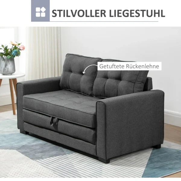 Slaapbank klapbank 2 zits, bedbank met slaapfunctie, linnen touch, rubberhout, grijs, 147,5x75x85cm 5