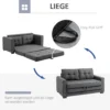 Slaapbank klapbank 2 zits, bedbank met slaapfunctie, linnen touch, rubberhout, grijs, 147,5x75x85cm 6