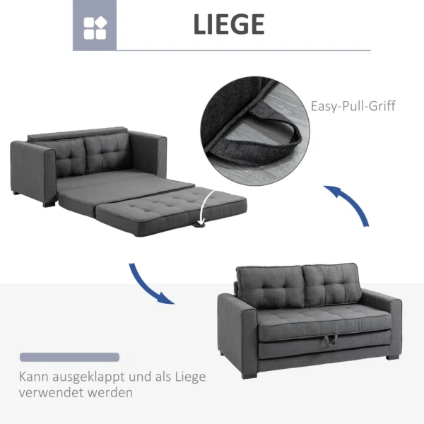 Slaapbank klapbank 2 zits, bedbank met slaapfunctie, linnen touch, rubberhout, grijs, 147,5x75x85cm 6