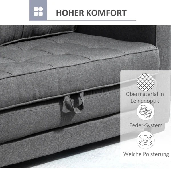 Slaapbank klapbank 2 zits, bedbank met slaapfunctie, linnen touch, rubberhout, grijs, 147,5x75x85cm 7