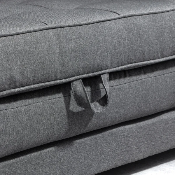 Slaapbank klapbank 2 zits, bedbank met slaapfunctie, linnen touch, rubberhout, grijs, 147,5x75x85cm 9