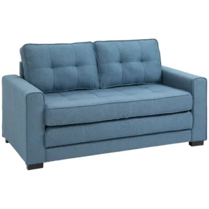 Slaapbank klapbank 2 zits stoffenbank bedbank sofa met slaapfunctie bankstel linnen touch rubberhout blauw 147,5 x 75 x 85 cm 1