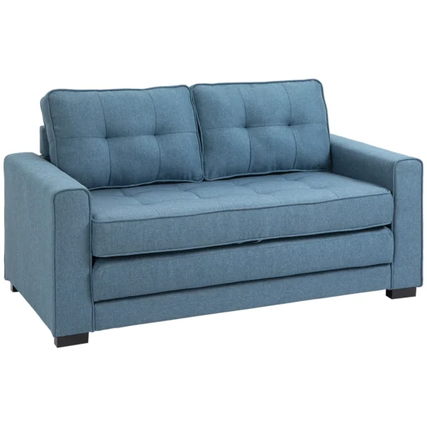 Slaapbank klapbank 2 zits stoffenbank bedbank sofa met slaapfunctie bankstel linnen touch rubberhout blauw 147,5 x 75 x 85 cm 1