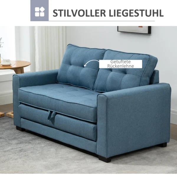 Slaapbank klapbank 2 zits stoffenbank bedbank sofa met slaapfunctie bankstel linnen touch rubberhout blauw 147,5 x 75 x 85 cm 5