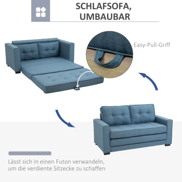 Slaapbank klapbank 2 zits stoffenbank bedbank sofa met slaapfunctie bankstel linnen touch rubberhout blauw 147,5 x 75 x 85 cm 6