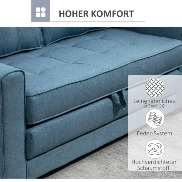 Slaapbank klapbank 2 zits stoffenbank bedbank sofa met slaapfunctie bankstel linnen touch rubberhout blauw 147,5 x 75 x 85 cm 7