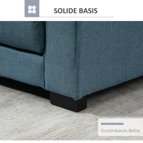 Slaapbank klapbank 2 zits stoffenbank bedbank sofa met slaapfunctie bankstel linnen touch rubberhout blauw 147,5 x 75 x 85 cm 8