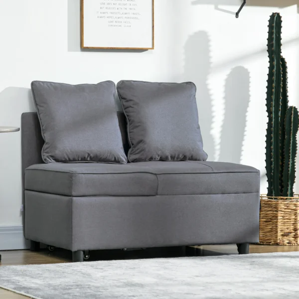 Slaapstoel 3 in 1 uitschuifbare slaapbank met bedfunctie 2 zits sofa met verstelbare rugleuning, zijtas, kussen, wielen, tot 300 kg, voor kleine ruimte donkergrijs 2