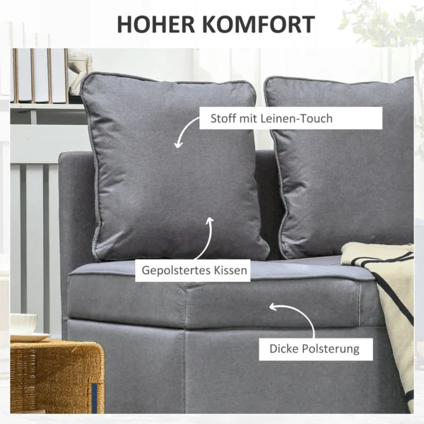 Slaapstoel 3 in 1 uitschuifbare slaapbank met bedfunctie 2 zits sofa met verstelbare rugleuning, zijtas, kussen, wielen, tot 300 kg, voor kleine ruimte donkergrijs 5