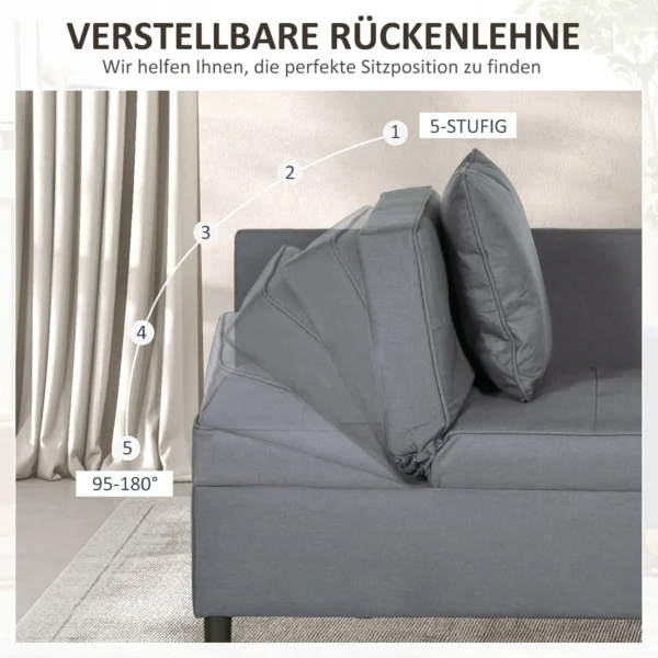 Slaapstoel 3 in 1 uitschuifbare slaapbank met bedfunctie 2 zits sofa met verstelbare rugleuning, zijtas, kussen, wielen, tot 300 kg, voor kleine ruimte donkergrijs 6
