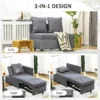 Slaapstoel 3 in 1 uitschuifbare slaapbank met bedfunctie 2 zits sofa met verstelbare rugleuning, zijtas, kussen, wielen, tot 300 kg, voor kleine ruimte donkergrijs 7