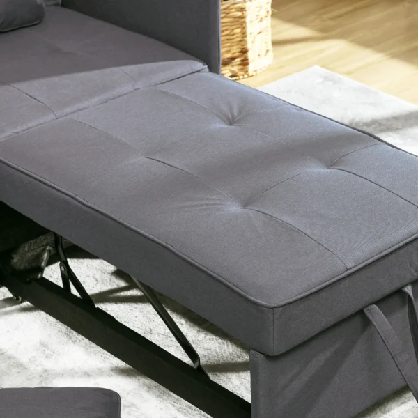 Slaapstoel 3 in 1 uitschuifbare slaapbank met bedfunctie 2 zits sofa met verstelbare rugleuning, zijtas, kussen, wielen, tot 300 kg, voor kleine ruimte donkergrijs 8