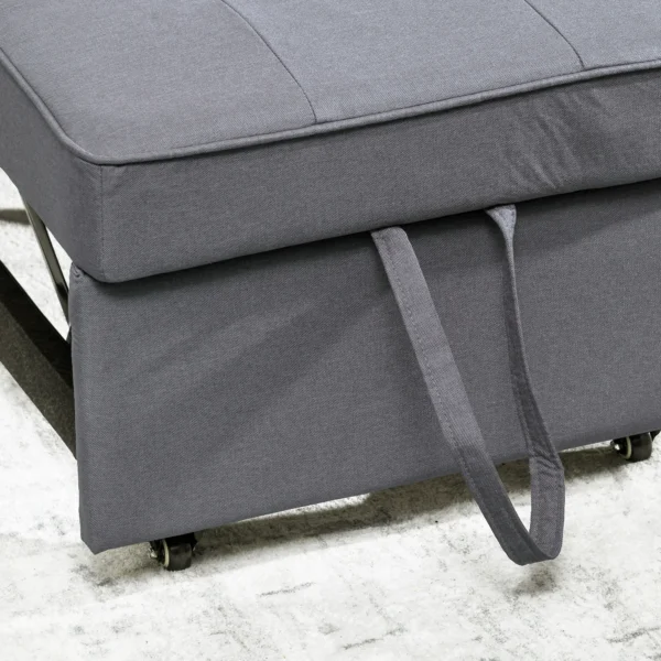 Slaapstoel 3 in 1 uitschuifbare slaapbank met bedfunctie 2 zits sofa met verstelbare rugleuning, zijtas, kussen, wielen, tot 300 kg, voor kleine ruimte donkergrijs 9