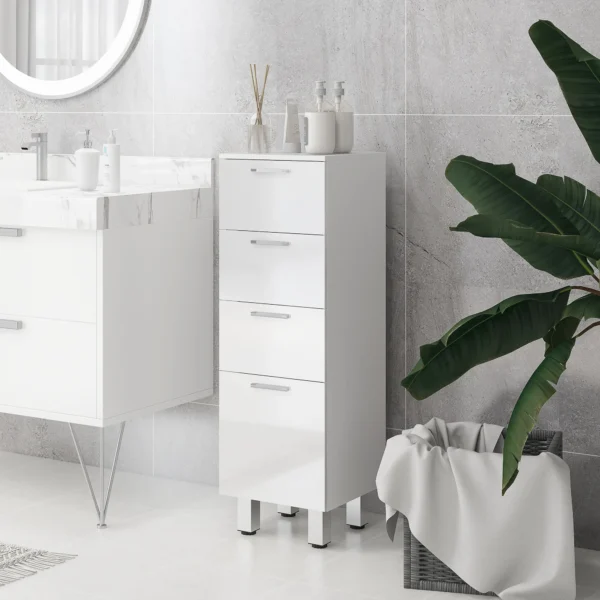 Smalle badkamerkast, toilet kast met verstelbaar plank, 3 laden, badkamerkast voor kleine ruimtes badkamer, woonkamer 30 x 30 x 93 cm wit 2
