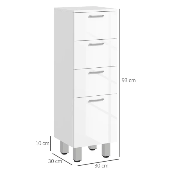 Smalle badkamerkast, toilet kast met verstelbaar plank, 3 laden, badkamerkast voor kleine ruimtes badkamer, woonkamer 30 x 30 x 93 cm wit 4