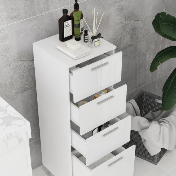 Smalle badkamerkast, toilet kast met verstelbaar plank, 3 laden, badkamerkast voor kleine ruimtes badkamer, woonkamer 30 x 30 x 93 cm wit 9