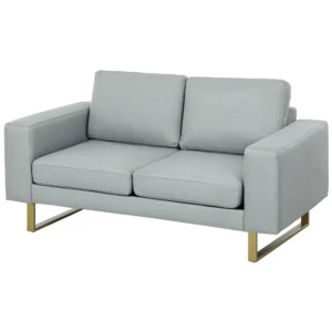 Sofa 2 zits bank met armleuning dubbelsofa modern gestoffeerde bank met linnenlook, kussens voor slaapkamer woonkamer, 145 x 82 x 78 cm, lichtgrijs 1