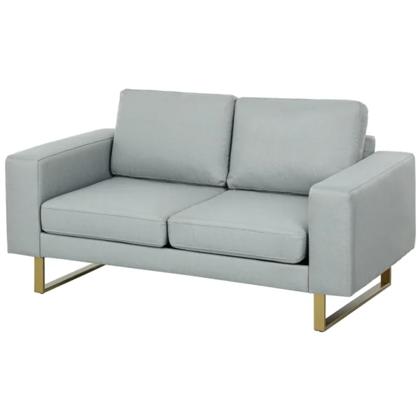 Sofa 2 zits bank met armleuning dubbelsofa modern gestoffeerde bank met linnenlook, kussens voor slaapkamer woonkamer, 145 x 82 x 78 cm, lichtgrijs 1